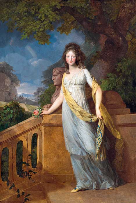 J. F. A. Tischbein: Porträt „Kronprinzessin von Preußen in einer antikisierenden Landschaft“ (1796) © wikimedia commons